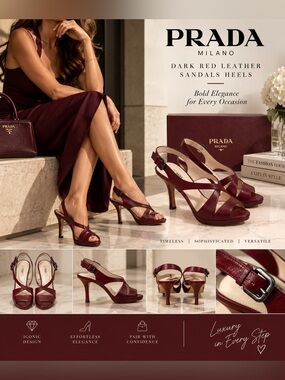 Prada Women's Dark Red Leather Sandals Heels